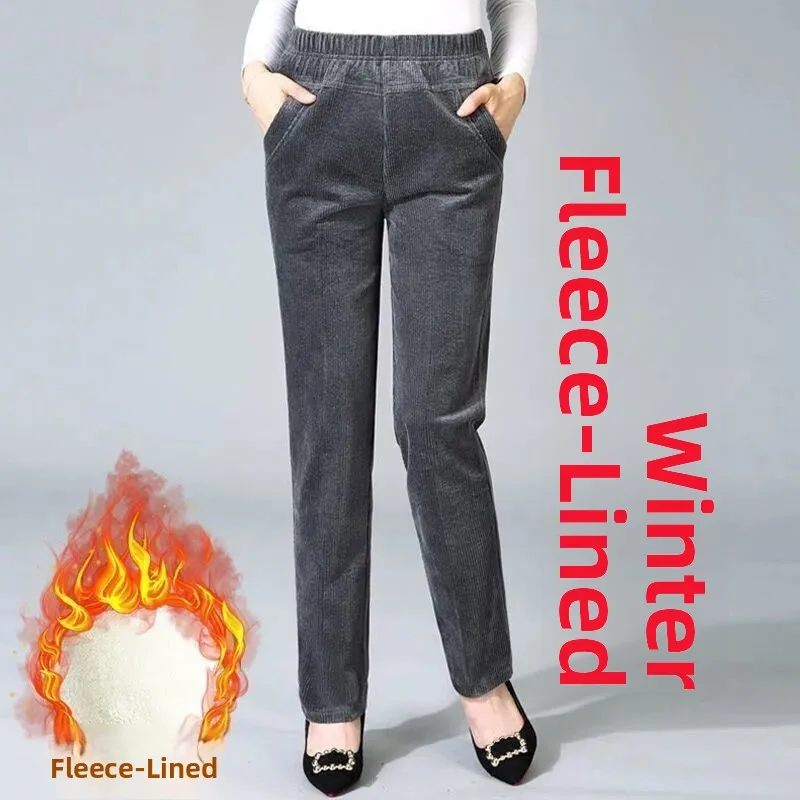 Women's Thiened Lamb Velvet Casual Pants Autumn Winter Loose Fce Lined Thi Corduroy Outerwear Large Size Warm Cotton P... - view 2