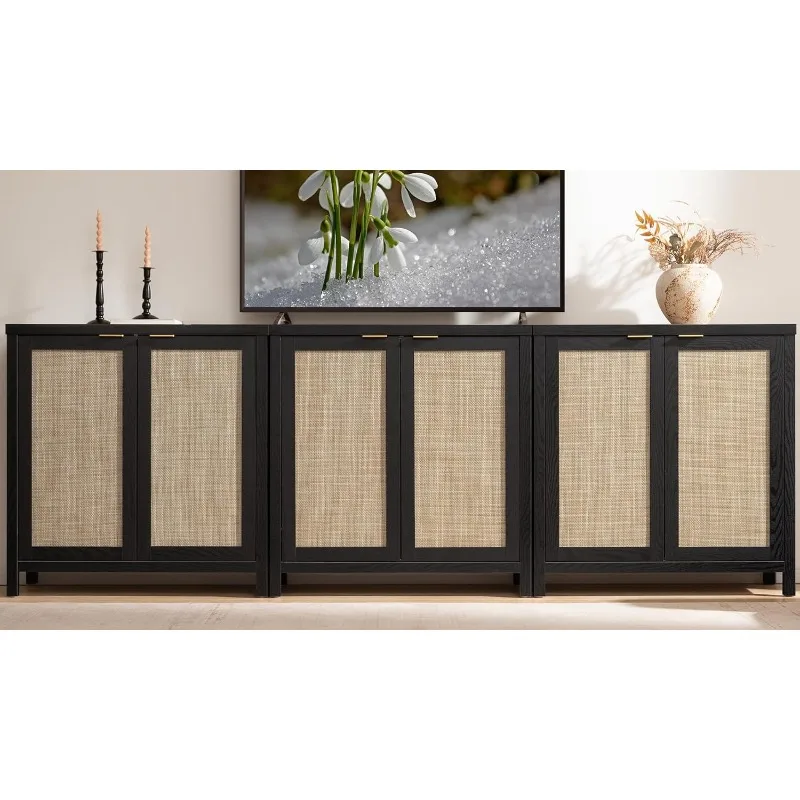 

Sideboard Buffet Rattan Cabinet Rattan - 3 Pieces Boho Larger Coffee Bar Cabinet Credenza with Storage - Farmhouse Conso