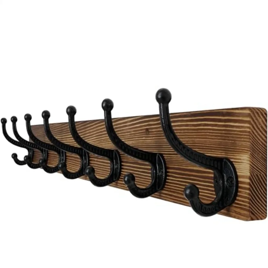 

Rustic Coat Rack Wall Mount" Long 7 Cast Iron Coat Hooks Wall Mounted Heavy Duty Wood Wall Coat Hanger Hooks for Hangg Coats Ja
