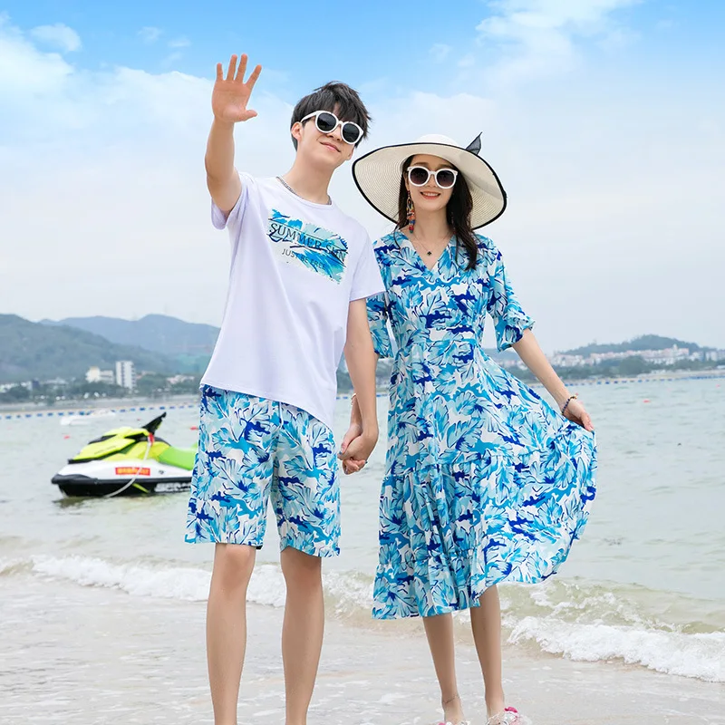 Vacation Beach Family Matching Clothes Couple Look Mother Daughter Holiday Dress Father Son Tops Shorts Two Piece Outfits Sets