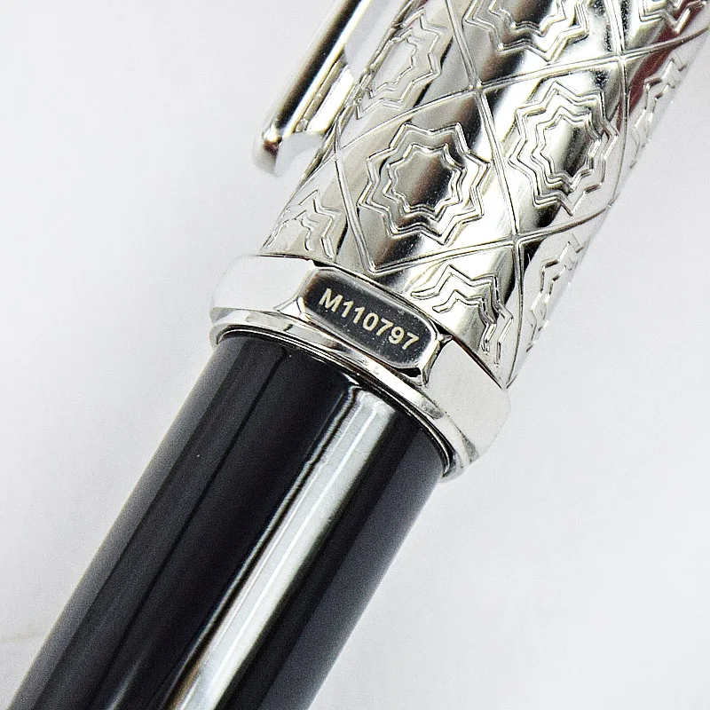 Imagem -03 - Luxo Metal Roller Ball Pen Guarnição Prata com Número de Série Agd Herringbone Padrão Snowflake Textura Padrão