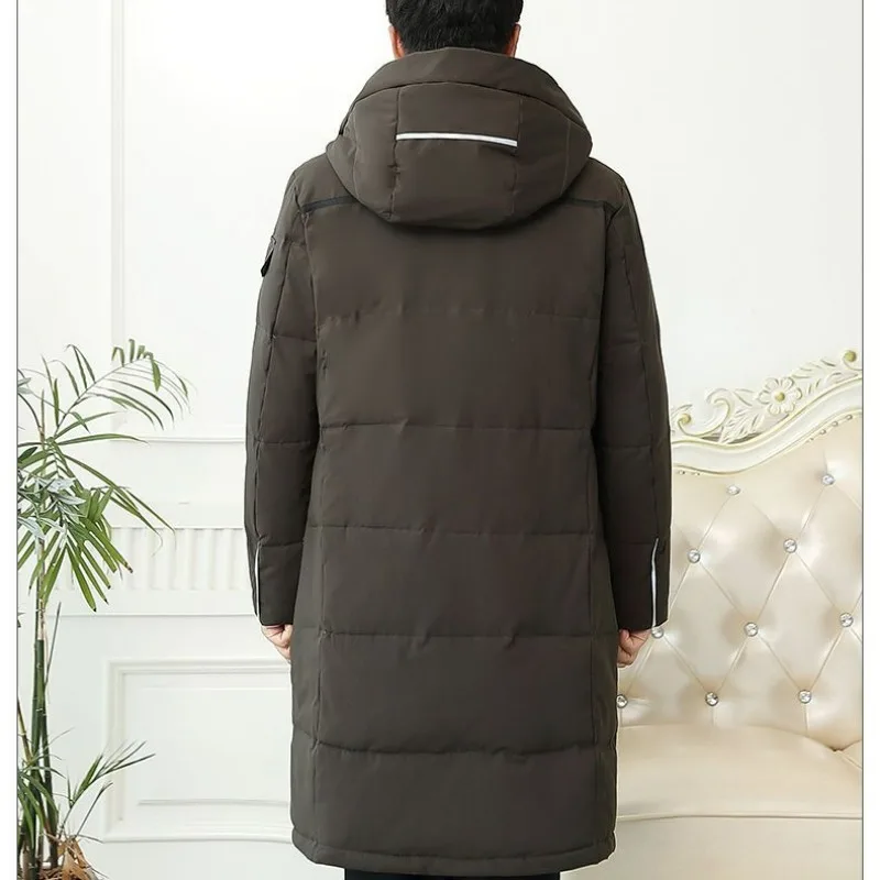 Middle-Aged Elderly Down Hooded Jacket Men Thickened Long Section Large Size Dad Wear Winter Father New White Duck Down Coat