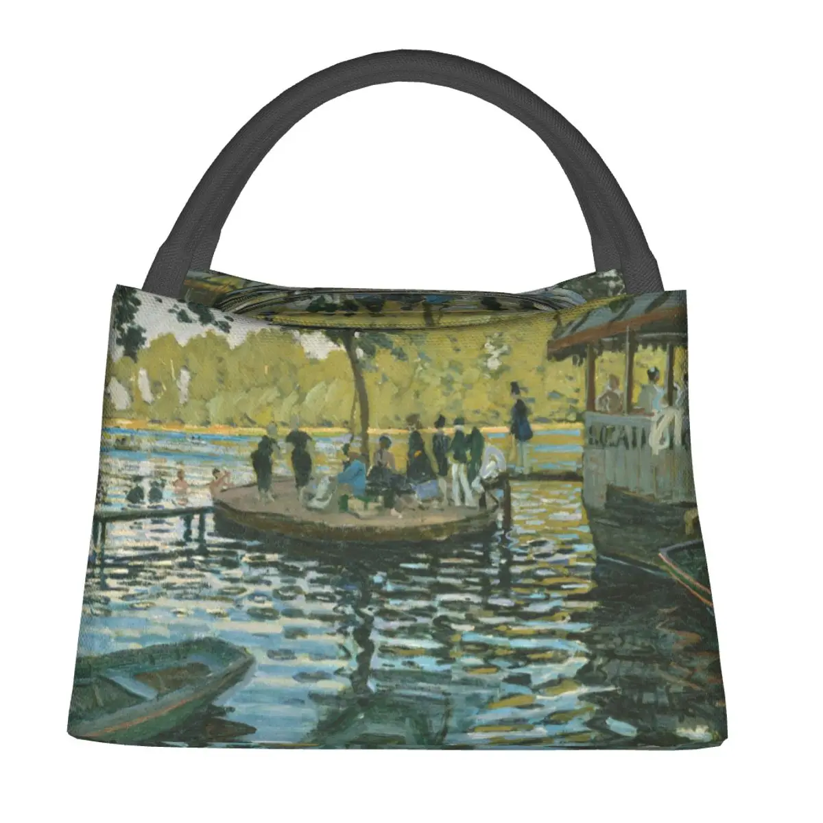 Claude Monet La Grenouillere Painting Lunch Bags Portable Insulated Oxford Cooler Bags French Impressionist Thermal Lunch Box