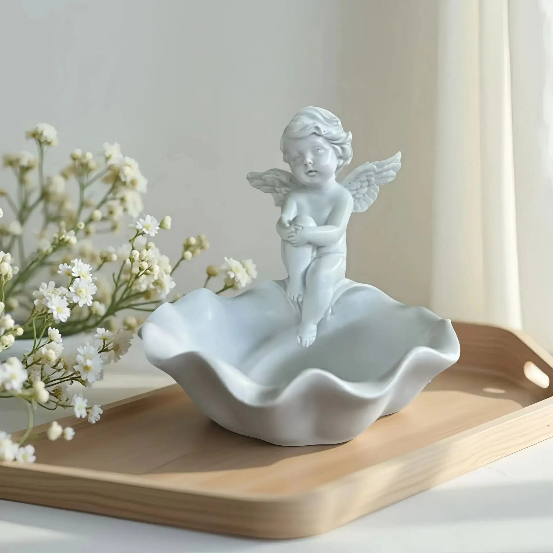New Angel Fairy Resin Trinket Tray Home Entryway Tabletop Decor Jewelry Dish Organizer Ornament Gift Room Decor