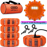 USB Rechargeable LED Road Flares Emergency Lights Roadside Warning Car Safety Beacon Flashing Disc Flare Kit with Magnetic Base
