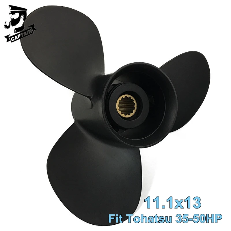 3T5B64527-1 Captain Aluminum Outboard Propeller 11.1x13 Fit Tohatsu Nissan Engines 35-50HP MFS40A MFS50A 13 Tooth Splines RH
