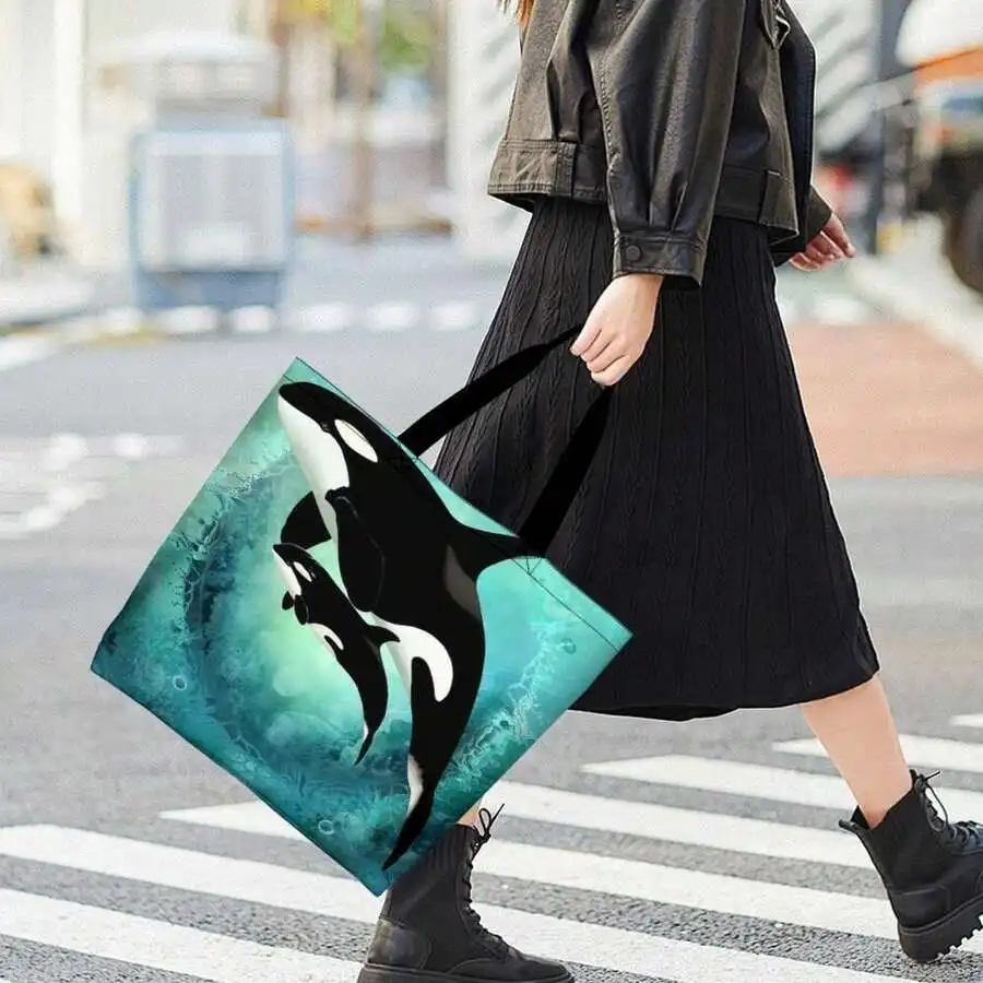 

Orca Whale Family Ocean Graphic Tote Bag Casual Shopping Travel Bag For Women Men