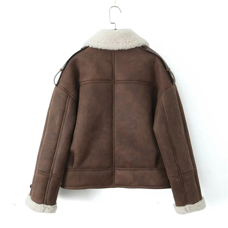 KEYANKETIAN Winter New Women's Thick Warm Double Faced Fur Jacket Retro style Single Breasted Pockets Cropped Blazer Greatcoat