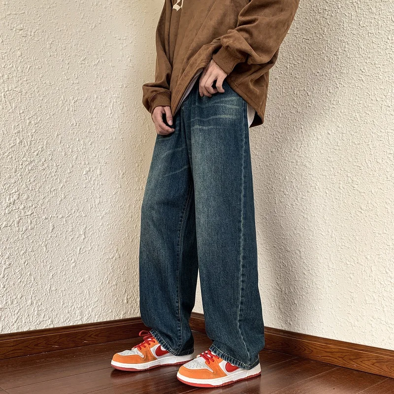 2023 Autumn New Light Luxury Fashion Jeans Men Wide Leg Pants Casual All-match Loose Straight Trousers Boutique Clothing