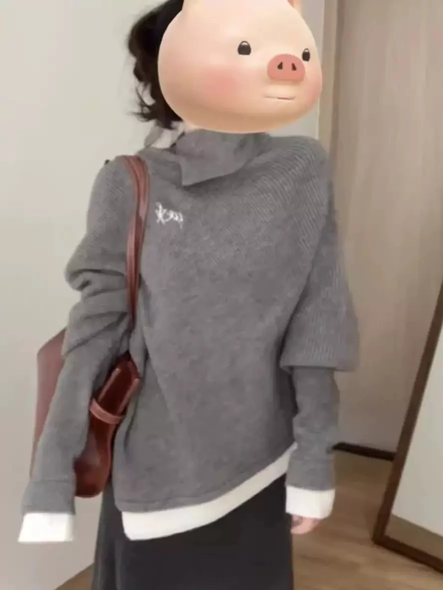 

Loose Cowl Ne Asymmetrical Knitwear Coat Women's Faionable Autumn Winter New Sle Comfortable Feeling Trendy Top