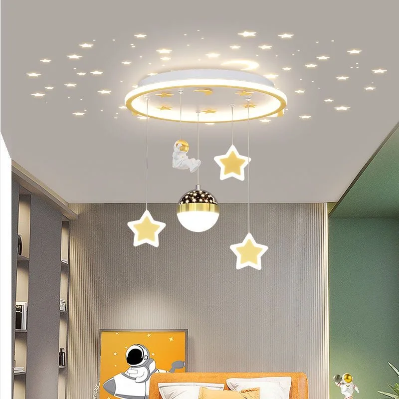 2024 New Children's Bedroom Remote Control Star Astronaut Ceiling Light Prince and Princess Room Cartoon Ceiling Chandelier Led