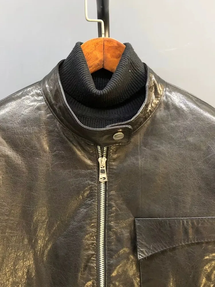 Veste en cuir véritable pour femme, Style rétro, couleur unie, qualité supérieure, ample, en peau de mouton, poche, fermeture éclair, ceintures, manches longues, vêtements d'extérieur