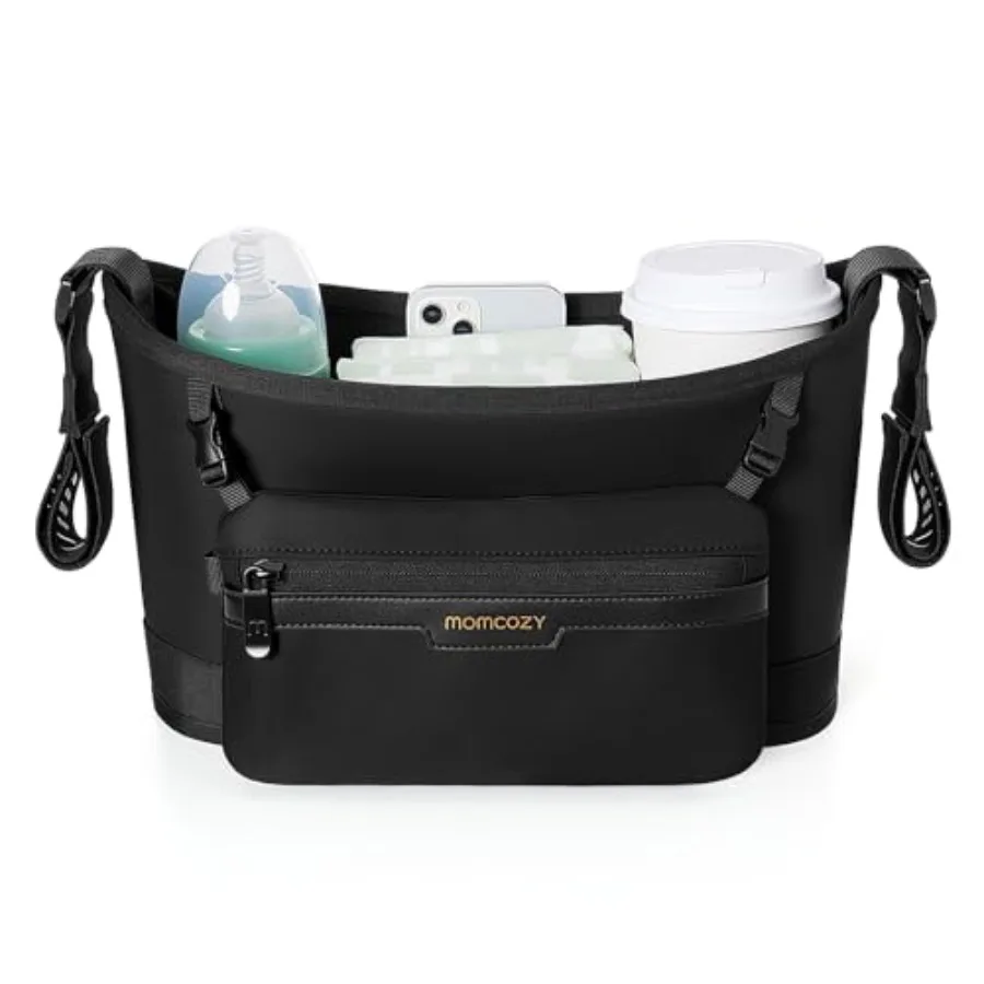 

Universal Stroller Organizer Minimalist Caddy with 2 Insulated Bottle Holder Silicone Anti-Slip Straps Detachable Mini Pouch Du
