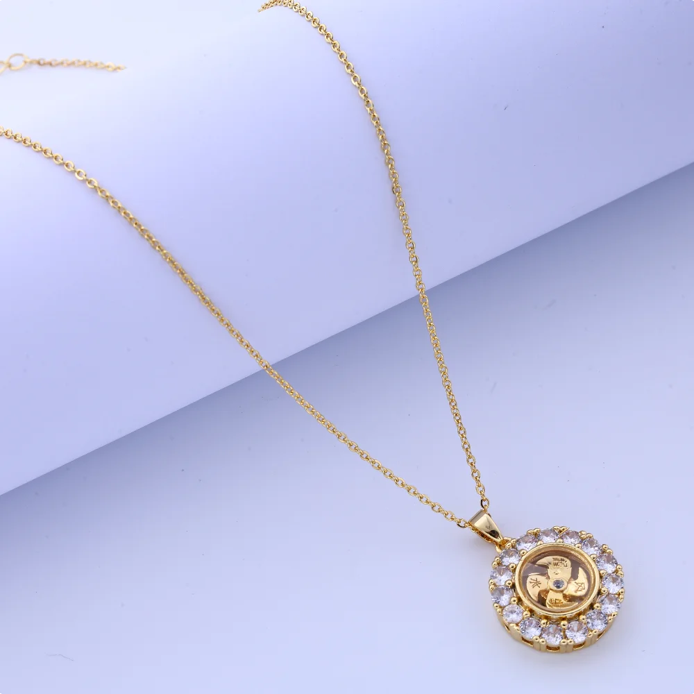 New vintage-inspired diamond-inlaid rotating necklace, unisex design