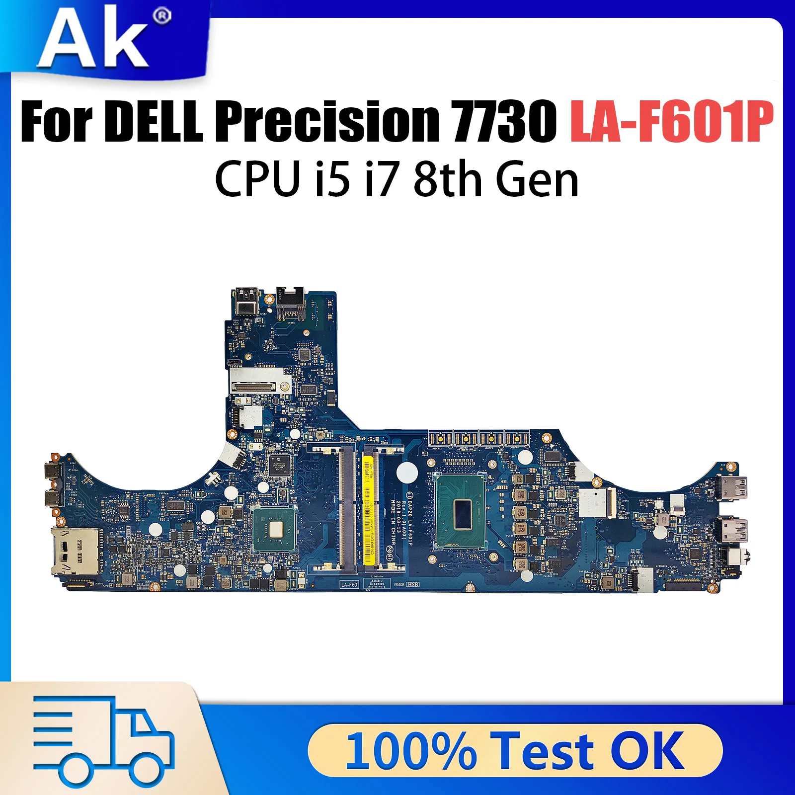 Voor DELL Precision 7730 Laptop Moederbord LA-F601P 0RFDCG 0CVMJW 0V490F 0GP3DD Notebook Moederbord i5 i7 8e Gen CPU