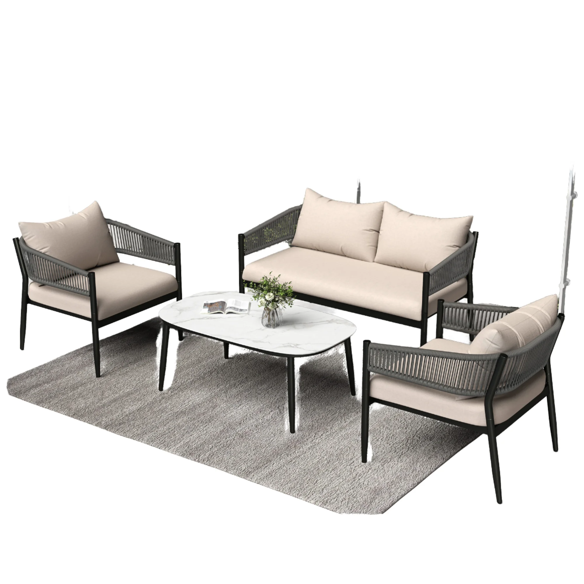 

Modern Stainless Steel Outdoor Garden Sofa Set with PE Rattan Durable & Comfortable Waterproof Furniture