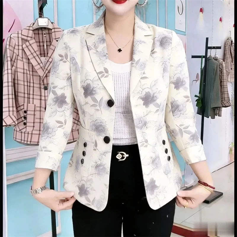 

Women's Suit Blazer Good Looking Sunscreen Suit Jacket 2026 New Nine Quarter Sleeve Printed Fashion Temperament Thin Suit Top