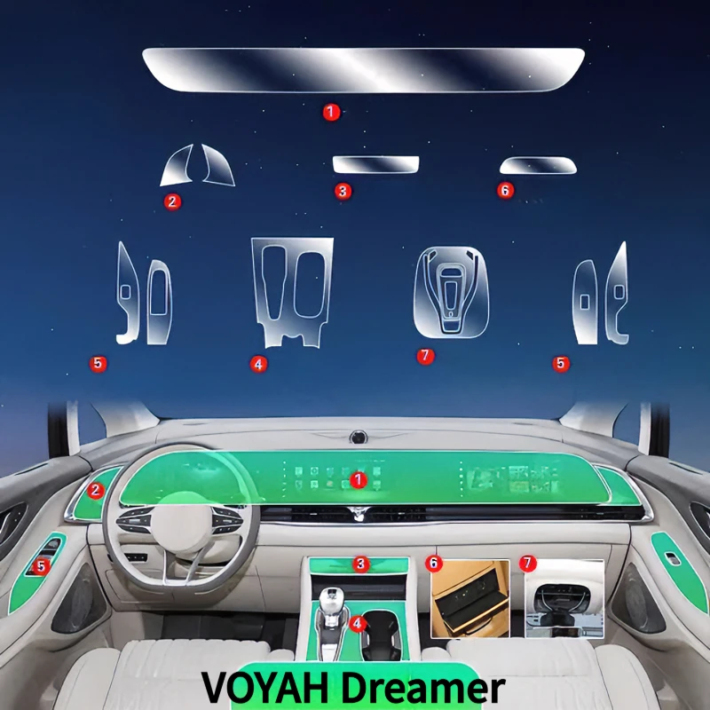 

Защитная пленка для интерьера VOYAH Dreamer 22-24: прозрачная, устойчивая к царапинам, для приборной панели, мультимедиа и GPS-навигации.