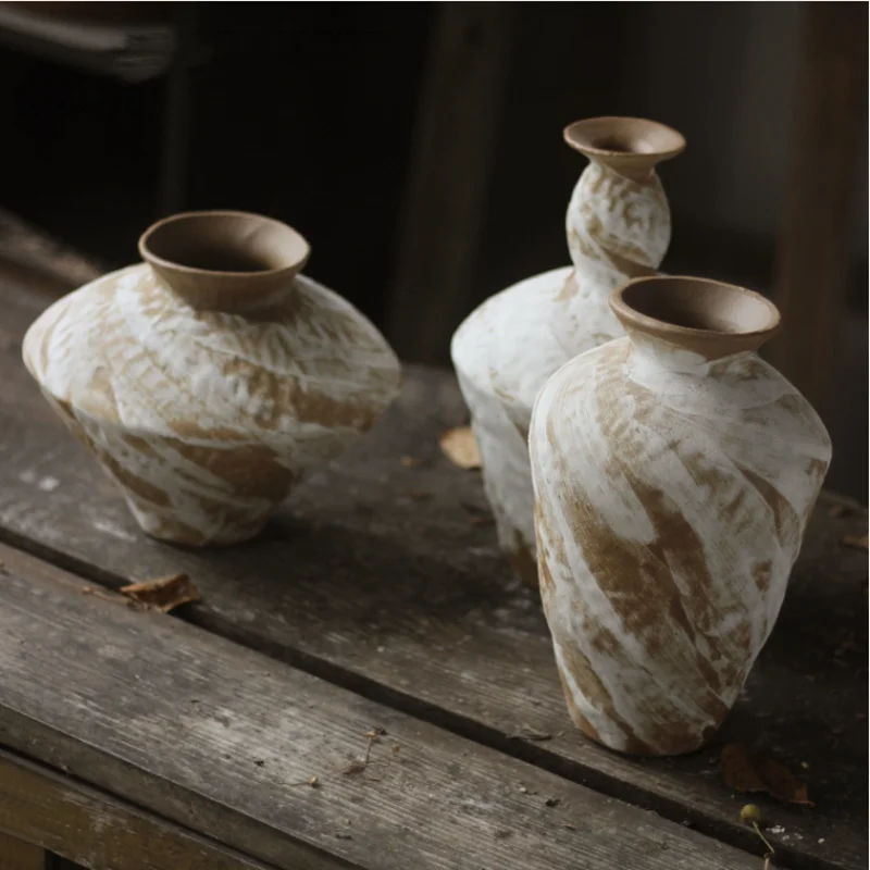 Ceramic Vase, Rough Ceramic Vase, Large Flowerpot, Floral Arrangement, Hand-painted Ceramic Jar, Zen Retro Home Decoration