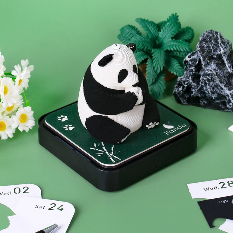 Omoshiroi Block 3D Notepad 2025 Calendar Cute Panda Ornament Led Memo Pad Office Calendars Desktop Decoration Birthday Gift