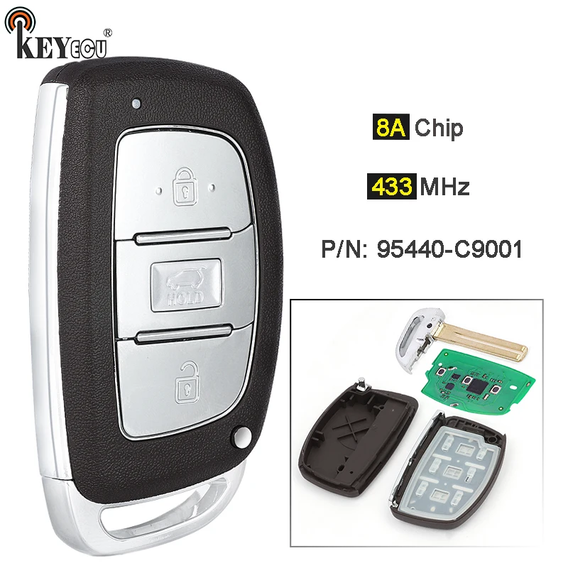 KEYECU 433MHz 8A Chip P/N: 95440-C9001 3 Button Replacement Keyless-Go Smart Remote Key Fob for Hyundai IX25 Creta Before -2017