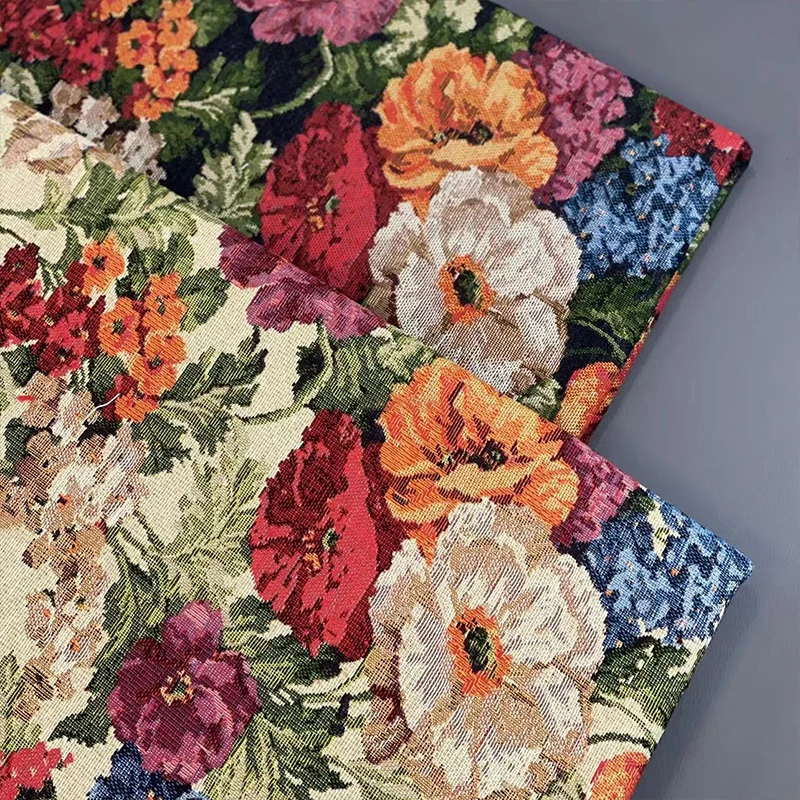 

100x148cm American Retro Floral Jacquard Fabric Oil Painting Style Yarn Dyed For DIY Clothing Sofa Cushion Tablecloth Material