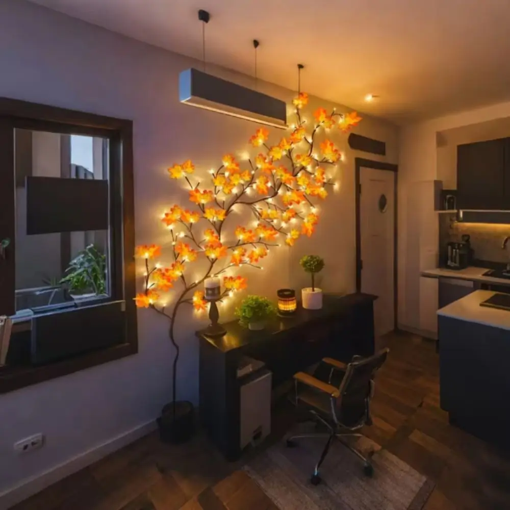 USB Powered Maple Leaf Branch Lights Bendable Vine Flexible Vine Autumn Vine Garland 8 Lighting Modes Lighted String Lights