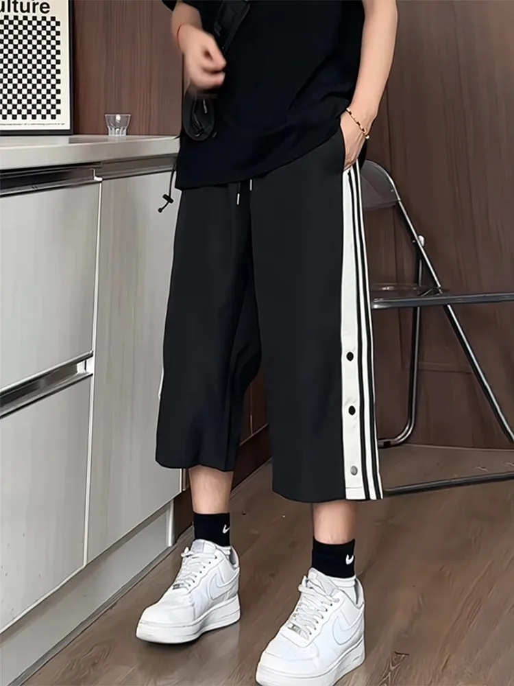 

American Sle Button Split orts Men Summer Thin Tee Stripes Qui Dry Seven Baskeall Sport Eight Points Pants Casual