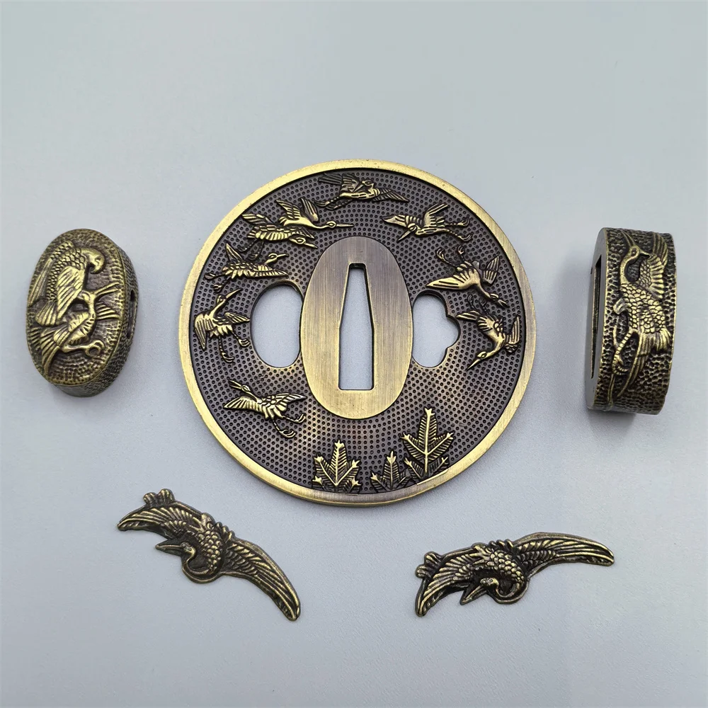 Very Nice Aet Alloy Tsuba Habaki Menuki Kashira Carved Bird Fittings F Japanese Sword Samurai Katana DIY Parts