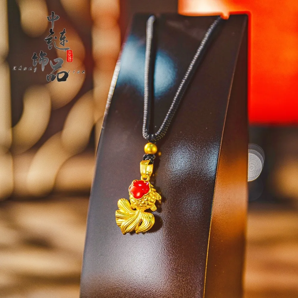 Enamelled koi pendant New Chinese blessing full of goldfish 9999gold
