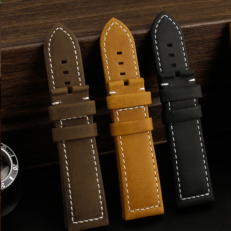 สายนาฬิกาหนังวินเทจ23มม. สำหรับ Casio ผู้ชาย PRW-6900Y ชุด PRW6800ย้อนยุคสายรัดข้อมือสีดำสีน้ำตาล