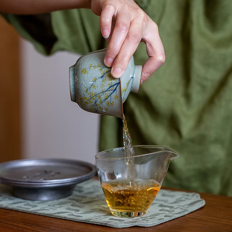 Ice Cracked Texture Hand-painted Tea Tureen Underglaze Color Single Bowl Ceramic Ercai Gaiwan Hand-pulled Embryo Chinese Wood