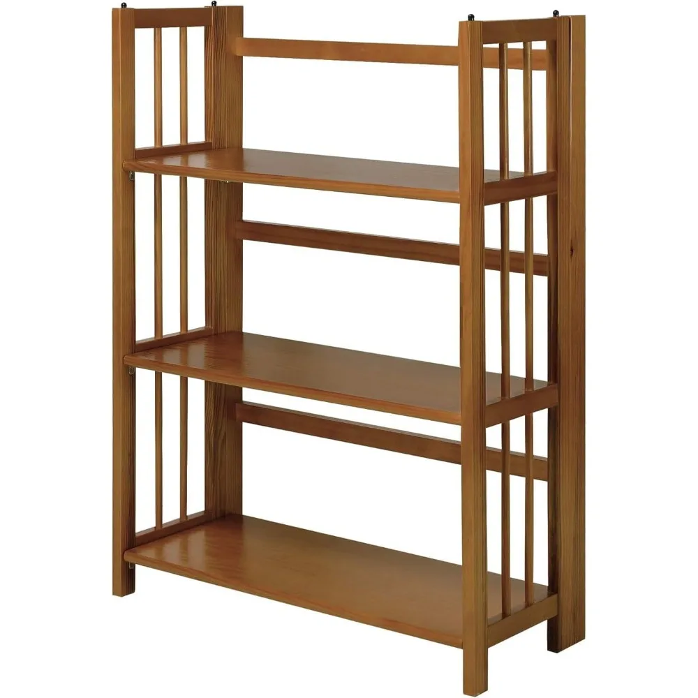 

3-Shelf Stackable Folding Office Wood Furniture Bookcase, Contemporary Home and Office Furniture, Sturdy Wooden Shelving Storage