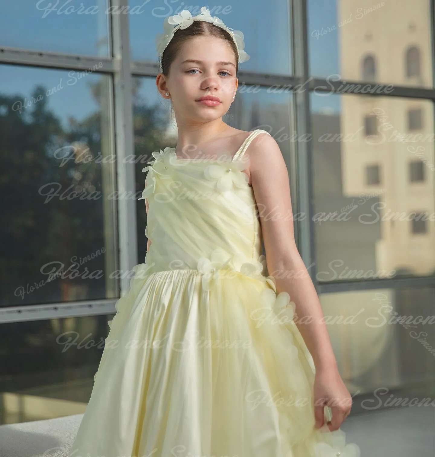 customized Backless One shoulder 3D floral Chiffon Flower Girl Dress For Wedding Ceremonies Formal Receptions Holiday Parties