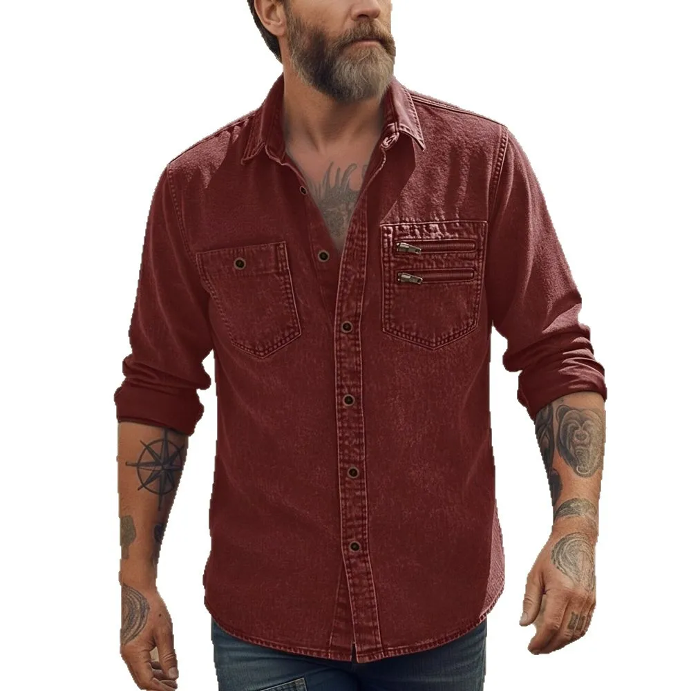 

Men's Casual Denim Shirts Long Sleeve Button Vintage Blue Washed Cowboy Shirts Slim Fit Outdoor Workwear Tops for Men 2026