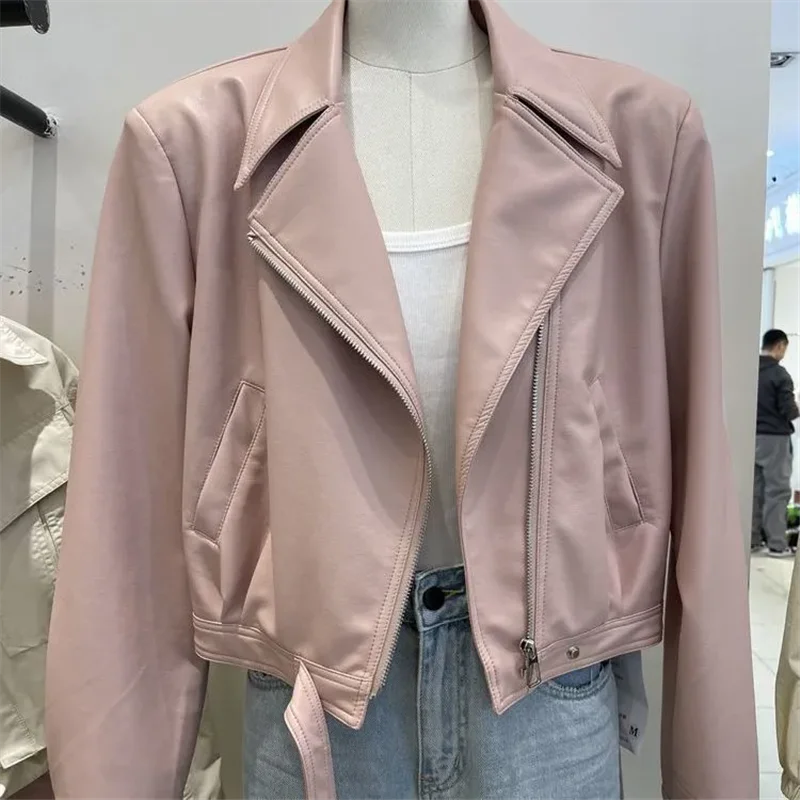女性用PUフェイクレザージャケット,オートバイ用スリムコート,ラペルジッパー,新品,春,秋,b845,2020