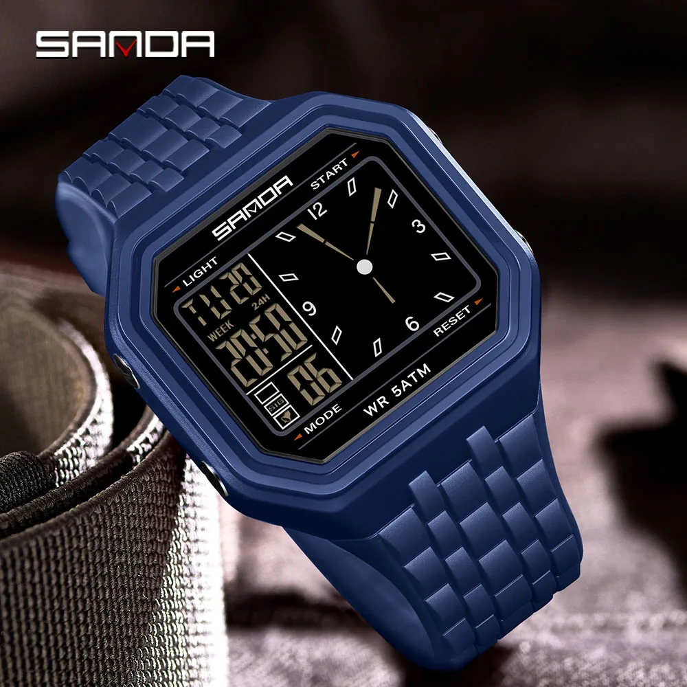 

SANDA 2026 Fashion Electronic Watch Men's 50m Waterproof Night Light Multi Functional Student Trend Dual Screen Sports Watch