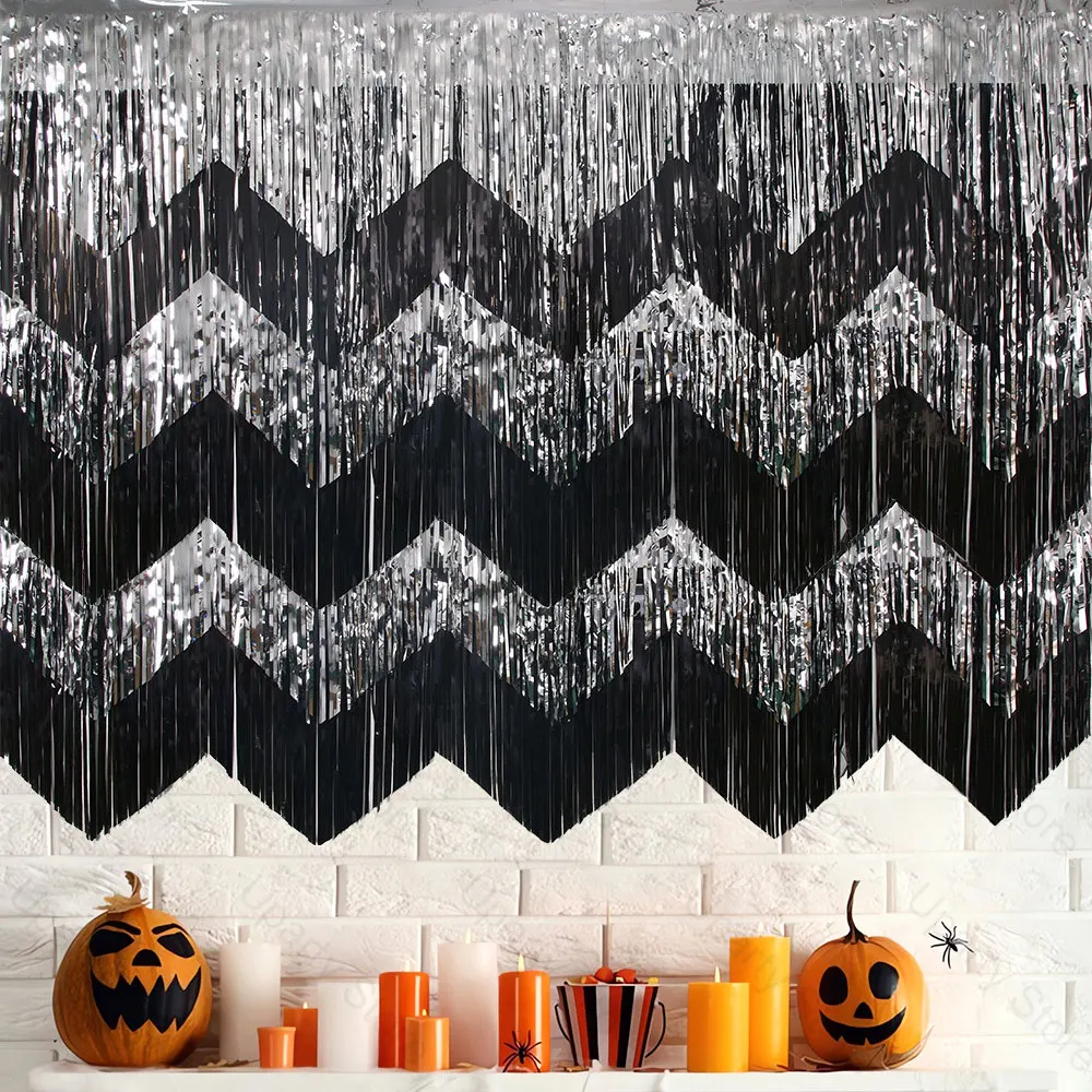 6,56 Fuß Silberfolie Fransen Girlande Hängende Vorhänge Silber Gold Lametta Luftschlangen Banner für Geburtstag Hochzeit Party Hintergrund Dekor – Detail 4