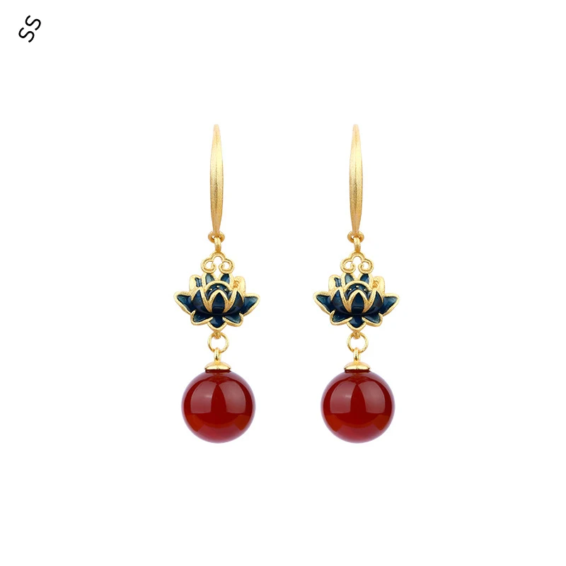 

Elegant New Chinese Style Accessory 24K Gold-Plated Lotus Earrings for Cheongsam and Hanfu Unique Design Traditional Ear Studs