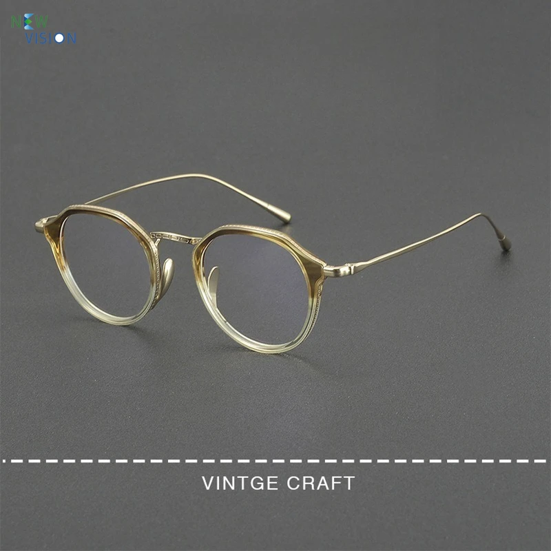 

2025 Japan Pure Titanium Glasses New Women Tea Gold Oval Acetate Eyeglass Frame Retro Artistic Men Support Prescription Lenses