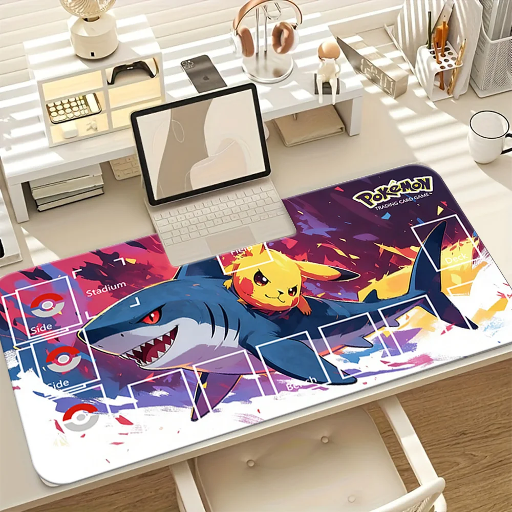 Pikachu Shark Pokemon TCG Playmat Large Gaming Mouse Pad, Extended Non-Slip Desk Mat for Card Game Gamer Office