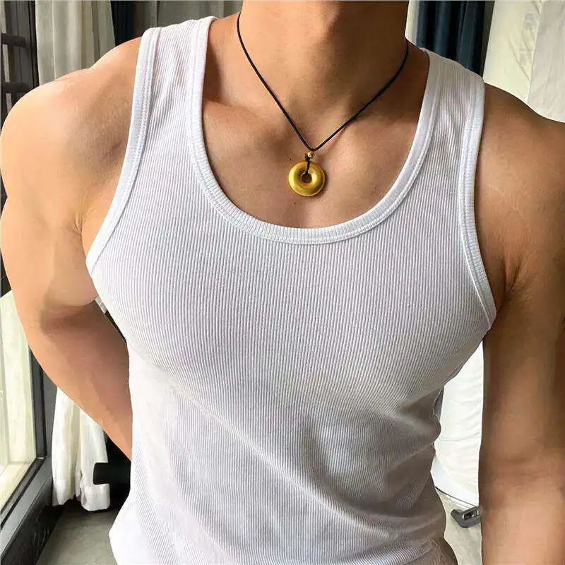Men's Fitness Tank Top round Neck Large Size Quick Dry Muscle Training Breathable Sweatshirt Pure Thickened Elastic Thread