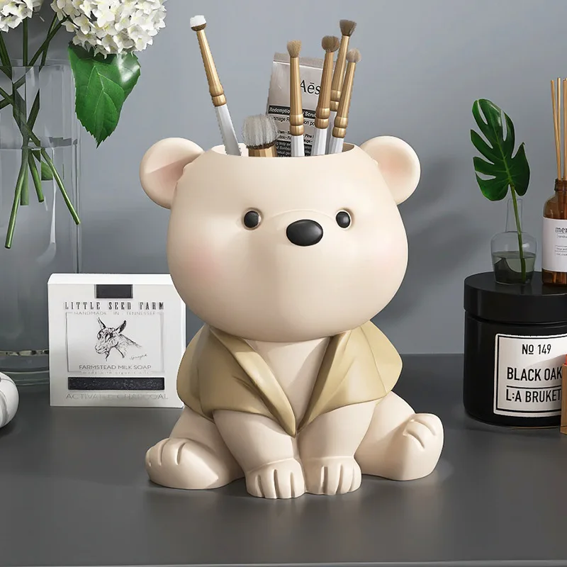 Multi functional bear resin pen holder, makeup brush lipstick storage bin,suitable for home, office, school desktop decoration