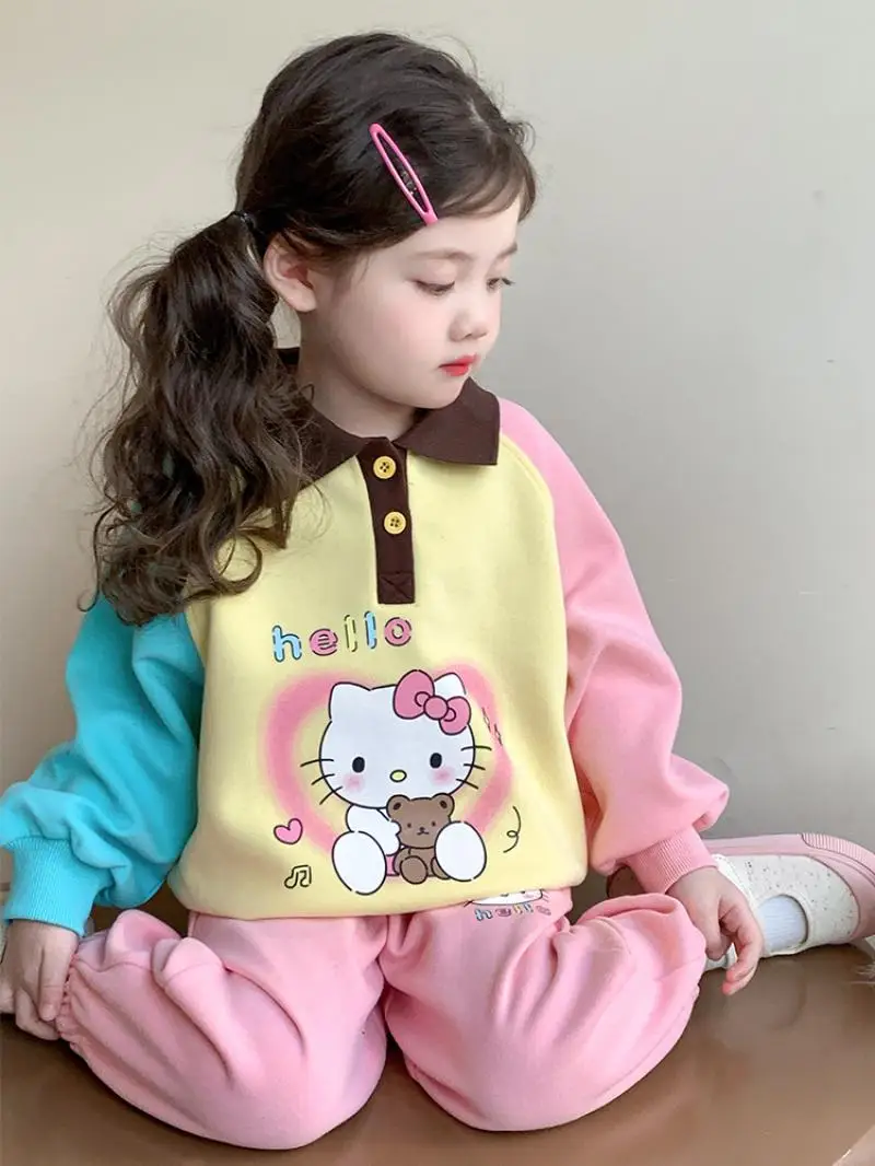 2 قطعة بدلة الخريف الفتيات سانريو مرحبا كيتي 2025 ملابس الأطفال العصرية الجديدة ملابس الربيع طفلة الرياضة الربيع دعوى