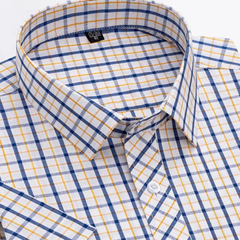 6XL Men\'s shirt Short sleeve Spring summer 100% cotton plaid Oxford non-ironing anti-wrinkle plus size casual shirt slim fit