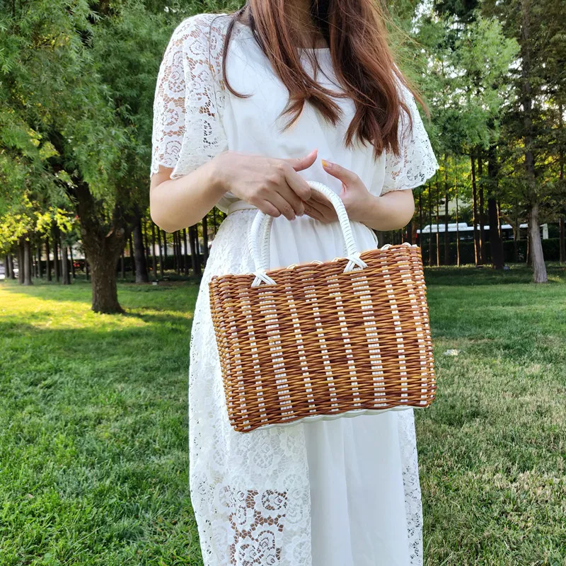 Handmade Wicker Shopping Basket Home Vegetable Fruit Packing Picnic Storage Basket Garden Imitating Rattan Woven Flower Basket