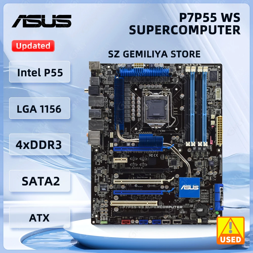 ASUS P7P55 WS Supercomputer LGA 1156 Intel P55 4×DDR3 16GB 6×SATA II ATX support Core i5 650 670 860 G6950  X3440 cpu