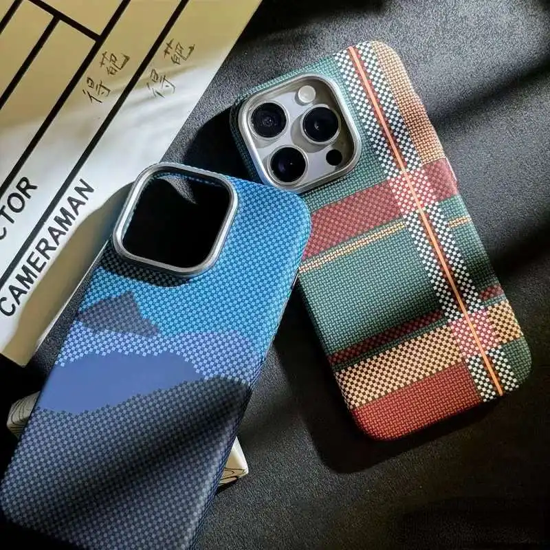 Con Magnetic Fang luen series Weaving stripes pattern Kevlar Texture Matte Pc Hard Case per iPhone 12 13 14 15 Pro Max involucro