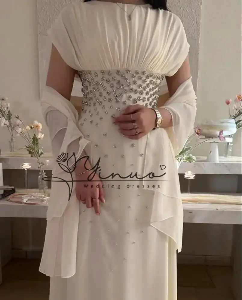 

Вечерние платья по индивидуальному заказу, шифоновые бусины, кристаллы, накидка, свадебное платье длиной до пола, вечернее платье с открытыми плечами