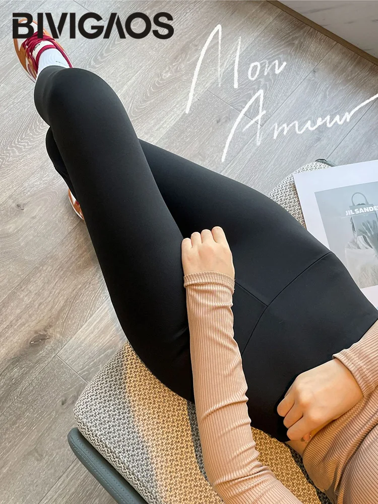 BIVIGAOS – Leggings en cachemire épais et chaud pour femme, pantalon en molleton, taille haute, Slim, pêche, lève-fessier, collection automne-hiver 2022